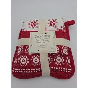 Southern Living 4 Pc Kitchen Textile Set Oven Mitt Pot Holder 2 Towels NWT